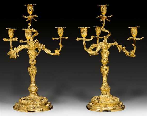 Appraisal: PAIR OF VERMEIL CANDELABRAS Dresden th century A Roesner Louis