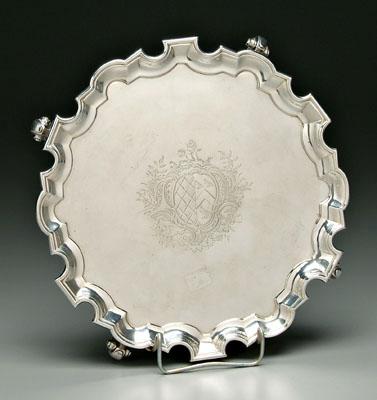 Appraisal: George II English silver tray scalloped rim scrolled feet marks