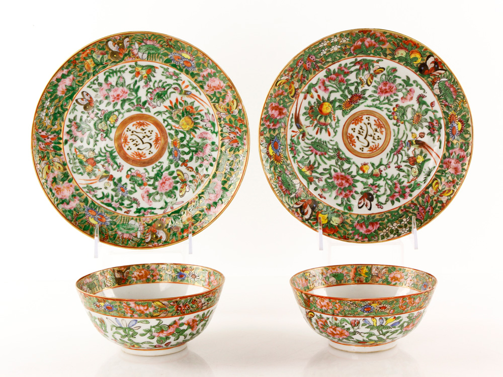 Appraisal: - th C Pair Chinese Rose Medallion Bowls th century