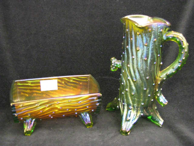 Appraisal: Hansen Carnival Glass Pc Sugar Creamer Pump Trough green excellent