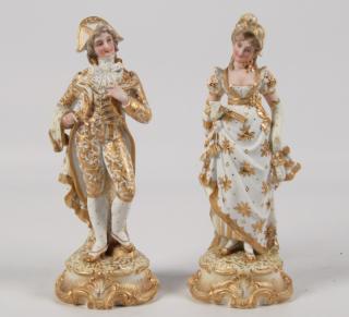 Appraisal: PAIR OF CONTINENTAL PORCELAIN FIGURES PAIR OF GOLD GILT HIGHLIGHTED