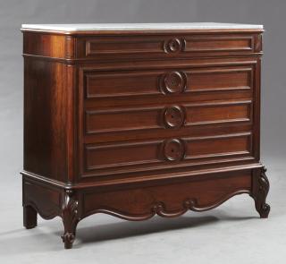 Appraisal: French Carved Rosewood Marble Top Commode c French Carved Rosewood