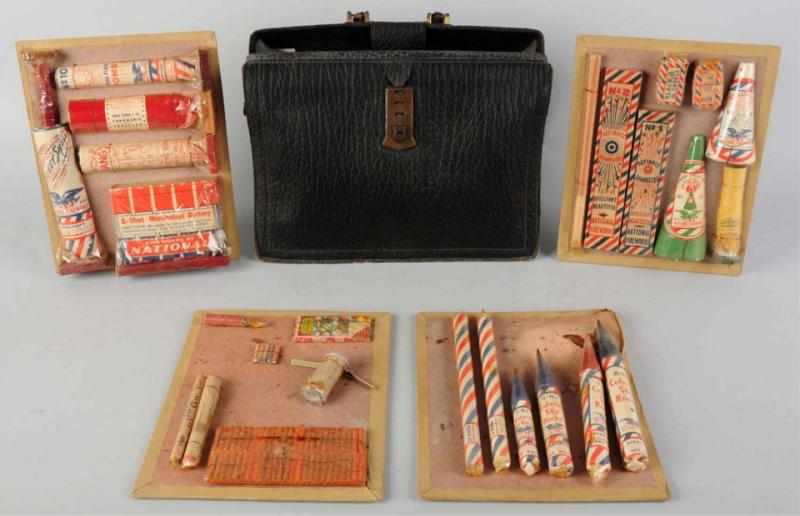 Appraisal: Salesman's Sample Firecracker Case Includes four boards with rockets fountains