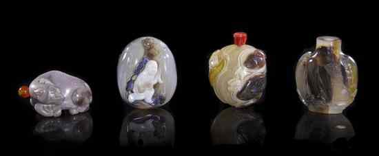 Appraisal: A Group of Four Agate Toggles and Snuff Bottles comprising