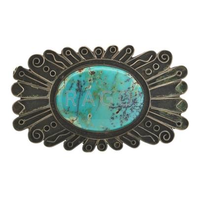 Appraisal: FRED PESHLAKAI JEWELRY Silver and turquoise brooch mid th c