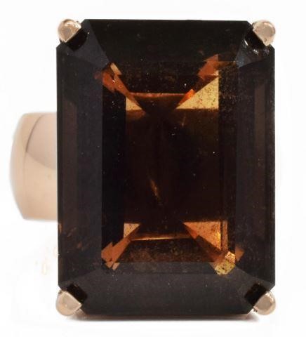 Appraisal: Estate kt rose gold ring with emerald cut smoky quartz