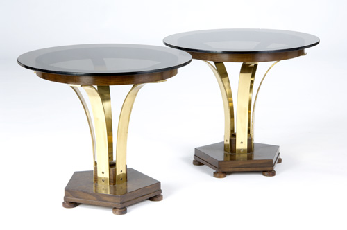 Appraisal: EDWARD WORMLEY DUNBAR Pair of brass and rosewood occasional tables