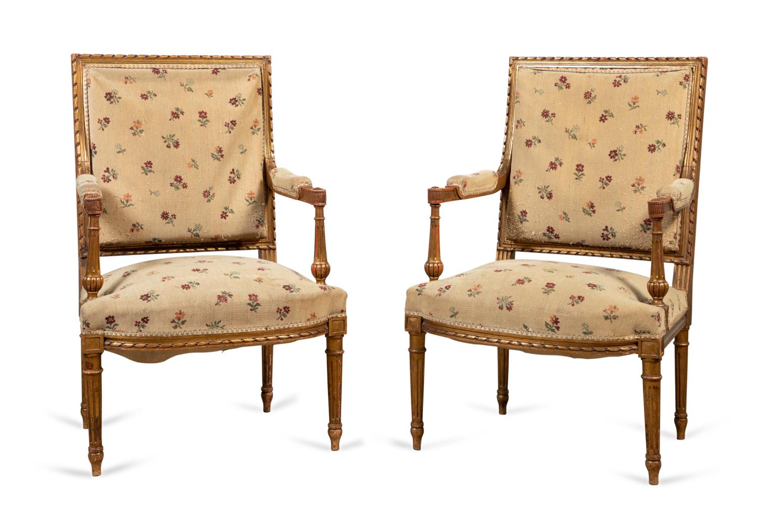 Appraisal: PR NEOCLASSICAL STYLE GILTWOOD FAUTEUILS Continental pair of giltwood fauteuils