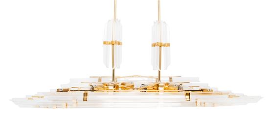 Appraisal: Sale Lot A Lucite and Brass Eight-Light Chandelier the vertical