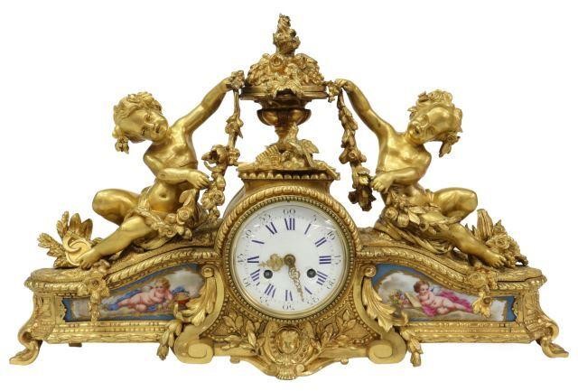 Appraisal: French Louis XV style bronze dore mantel clock th c