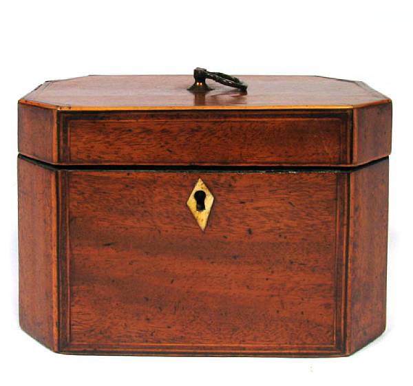 Appraisal: A George III inlaid mahogany tea caddy th century height