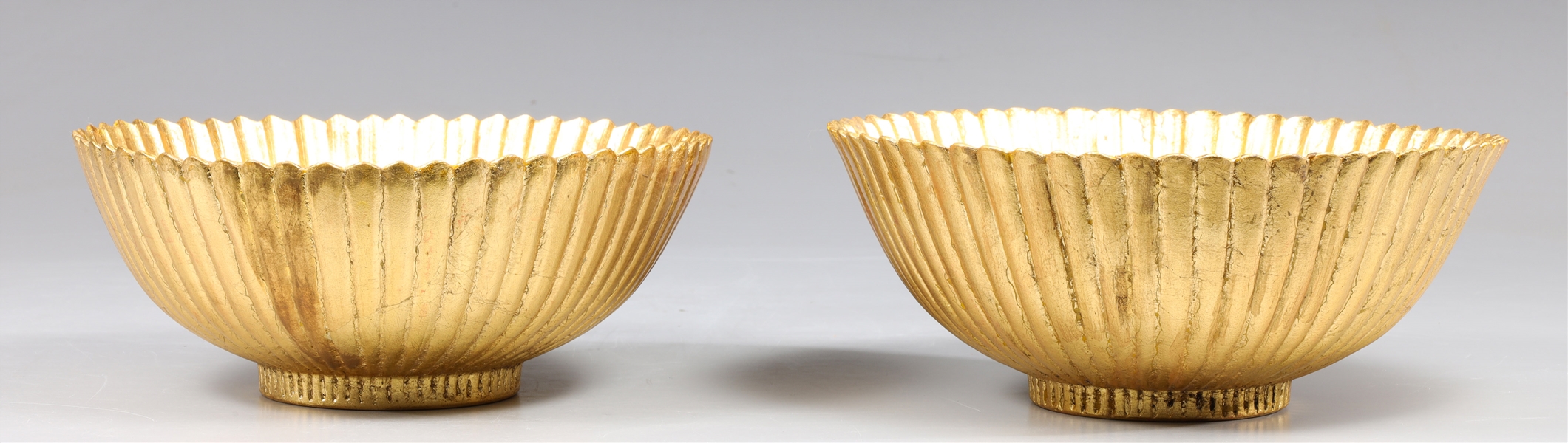 Appraisal: Pair of Chinese ceramic gilt finish ridged form bowls overall