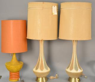 Appraisal: Three lamps including a pair of Mid-Century lamps with round