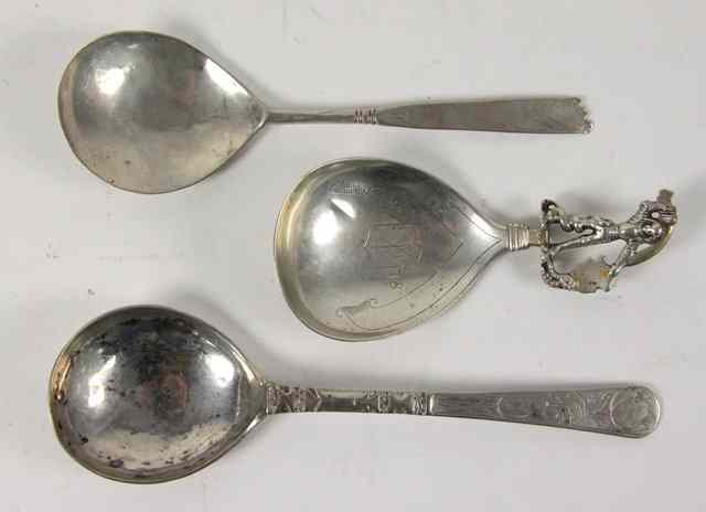 Appraisal: Three Continental white metal spoons various