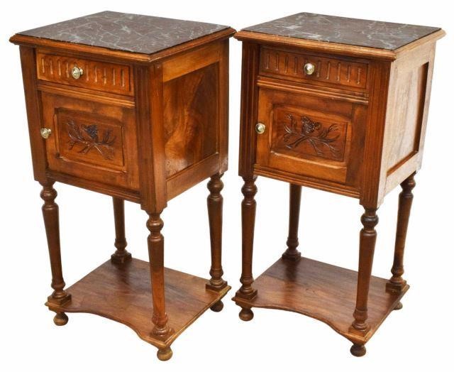 Appraisal: lot of French Henri II style marble-top walnut nightstands late