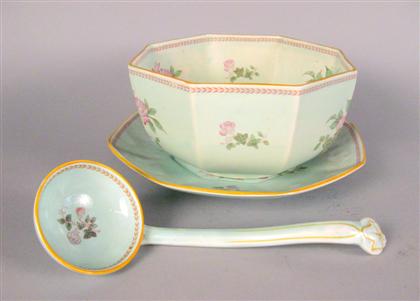 Appraisal: English Calyxware porcelain punch bowl ladle and tray nd quarter