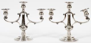 Appraisal: MUECK-CAREY CO WEIGHTED STERLING THREE LIGHT CANDELABRA MID TH C