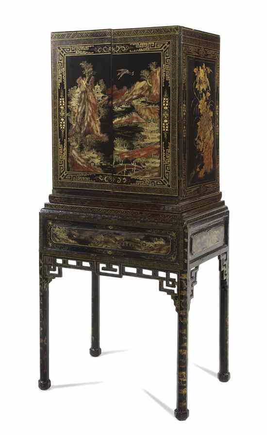 Appraisal: A Chinese Export Lacquered Cabinet on Stand having a rectangular