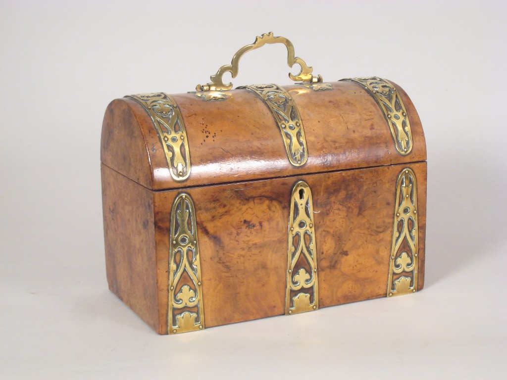 Appraisal: A Victorian walnut Stationary Box with domed lid and brass