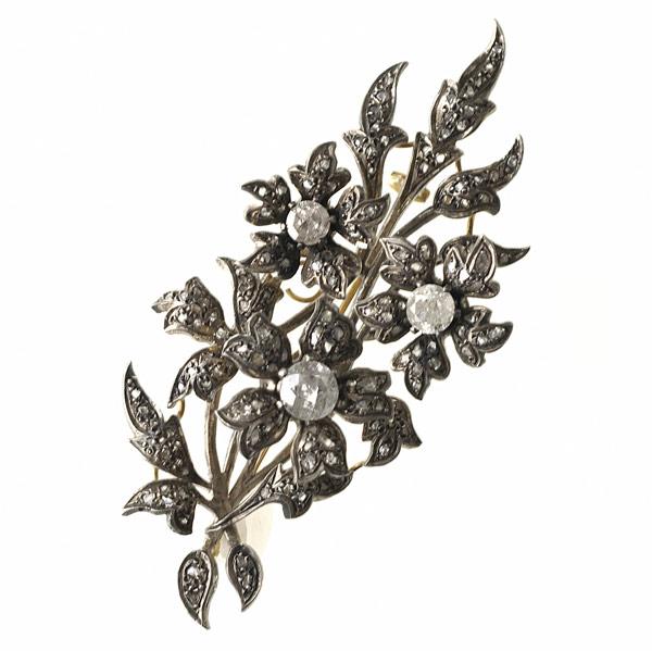 Appraisal: DIAMOND TREMBLANT BOUQUET BROOCH Silver-topped k yg ca Rose-cut diamond