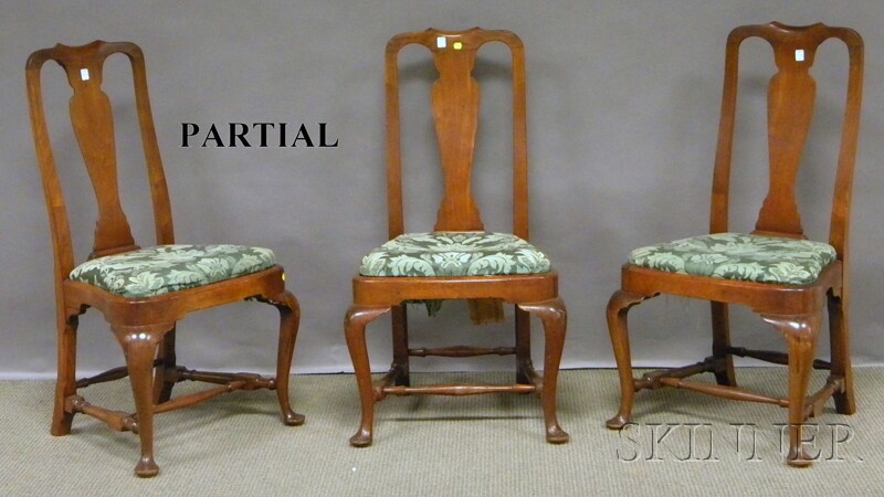 Appraisal: Set of Seven Queen Anne-style Carved Walnut Dining Chairs with