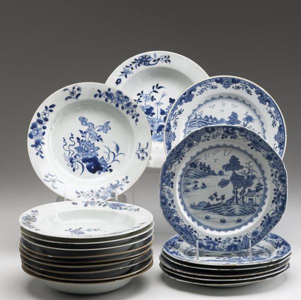 Appraisal: CHINESE EXPORT Eighteen blue and white pieces includes eleven soup