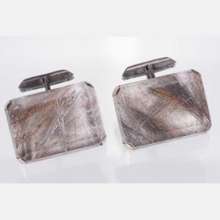 Appraisal: A Pair of Sterling Silver and Rutilated Quartz Crystal Cufflinks