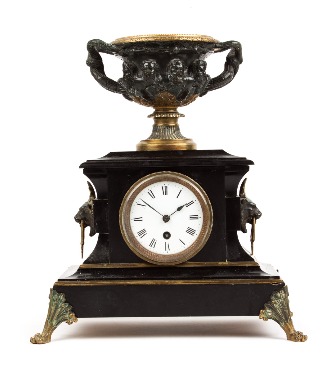 Appraisal: Napoleon III bronze and marble mantel clock circa black marble