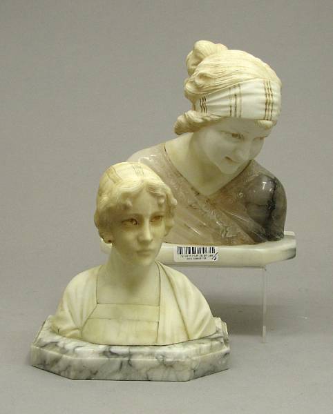 Appraisal: Two Italian carved alabaster onyx and marble busts of young