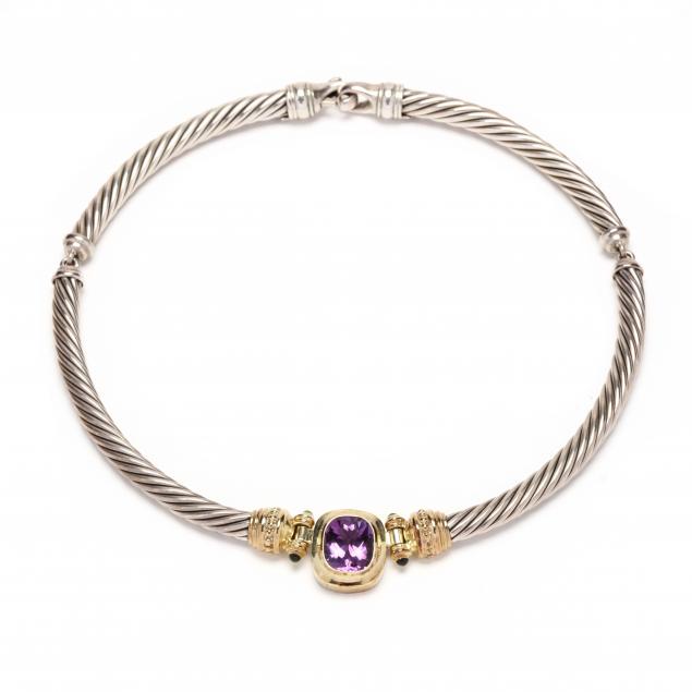 Appraisal: Sterling Silver Gold and Amethyst Necklace David Yurman Necklace comprised