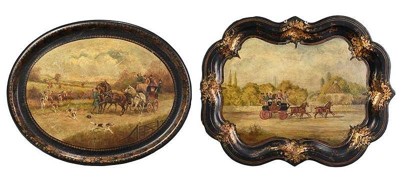 Appraisal: Two Paint Decorated Papier Mache Trays British th century oval