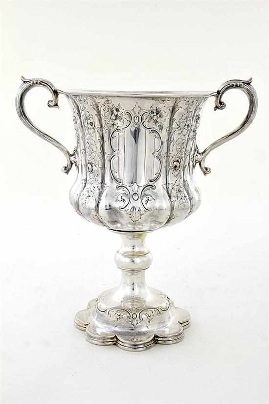 Appraisal: American coin silver double handle urn circa floral chased lobed