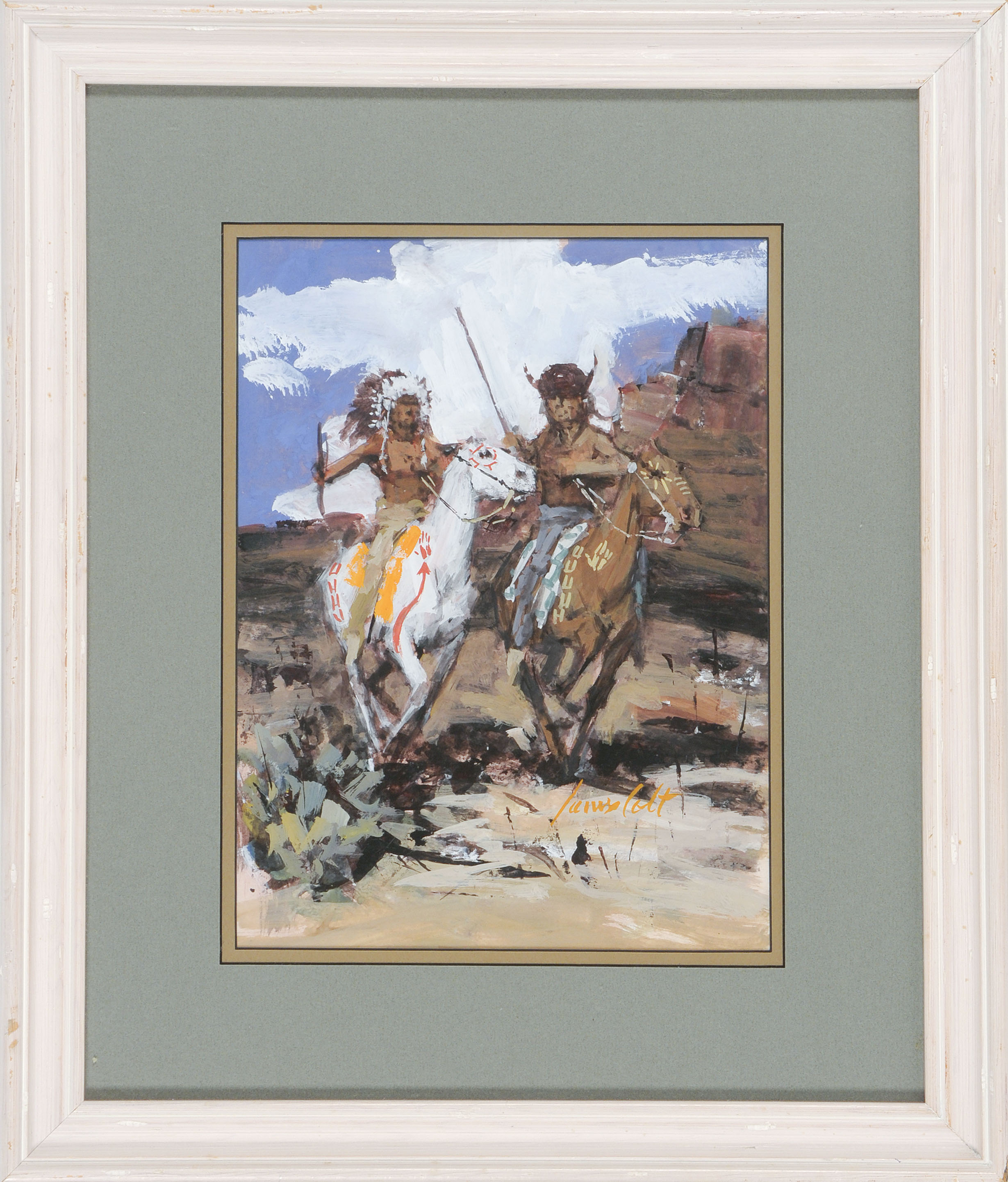 Appraisal: JAMES COLTAmerican - Two American Native warriors on horseback Signed