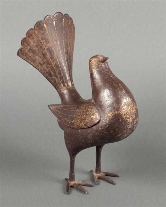 Appraisal: Indo-Persian part gilt-steel censer modeled as a pigeon th century