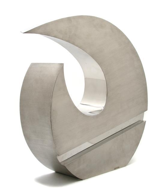 Appraisal: A Brushed Steel Sculpture D Moreno of scrolling form with