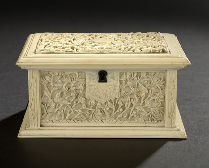 Appraisal: Chinese Export Carved Ivory Jewel Casket th century the rectangular