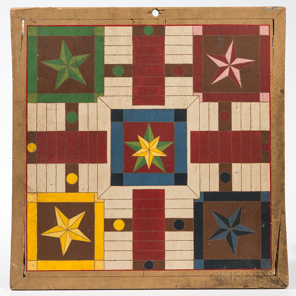 Appraisal: Painted Parcheesi Game Board Painted Parcheesi Game Board America th