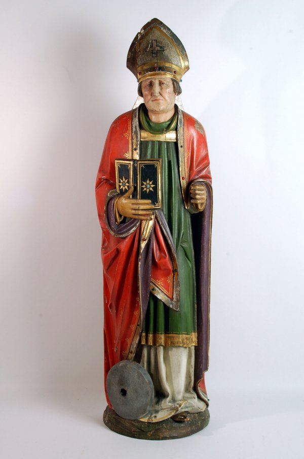 Appraisal: Carved sculpture of martyred Bishop polychromed wood with gold leaf