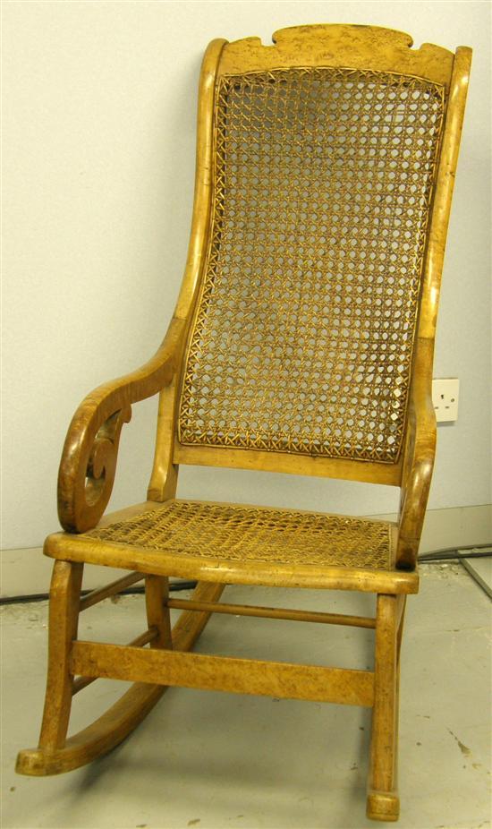 Appraisal: William IV bird's eye maple rocking chair caned back and