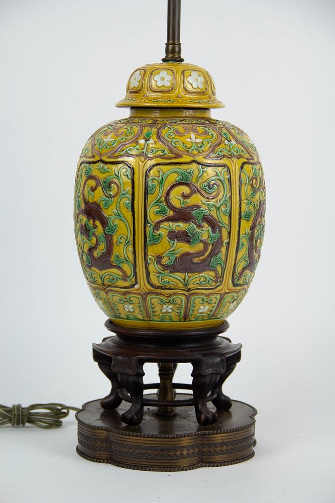 Appraisal: A th Century Sancai Ginger Jar as a Lamp Carved