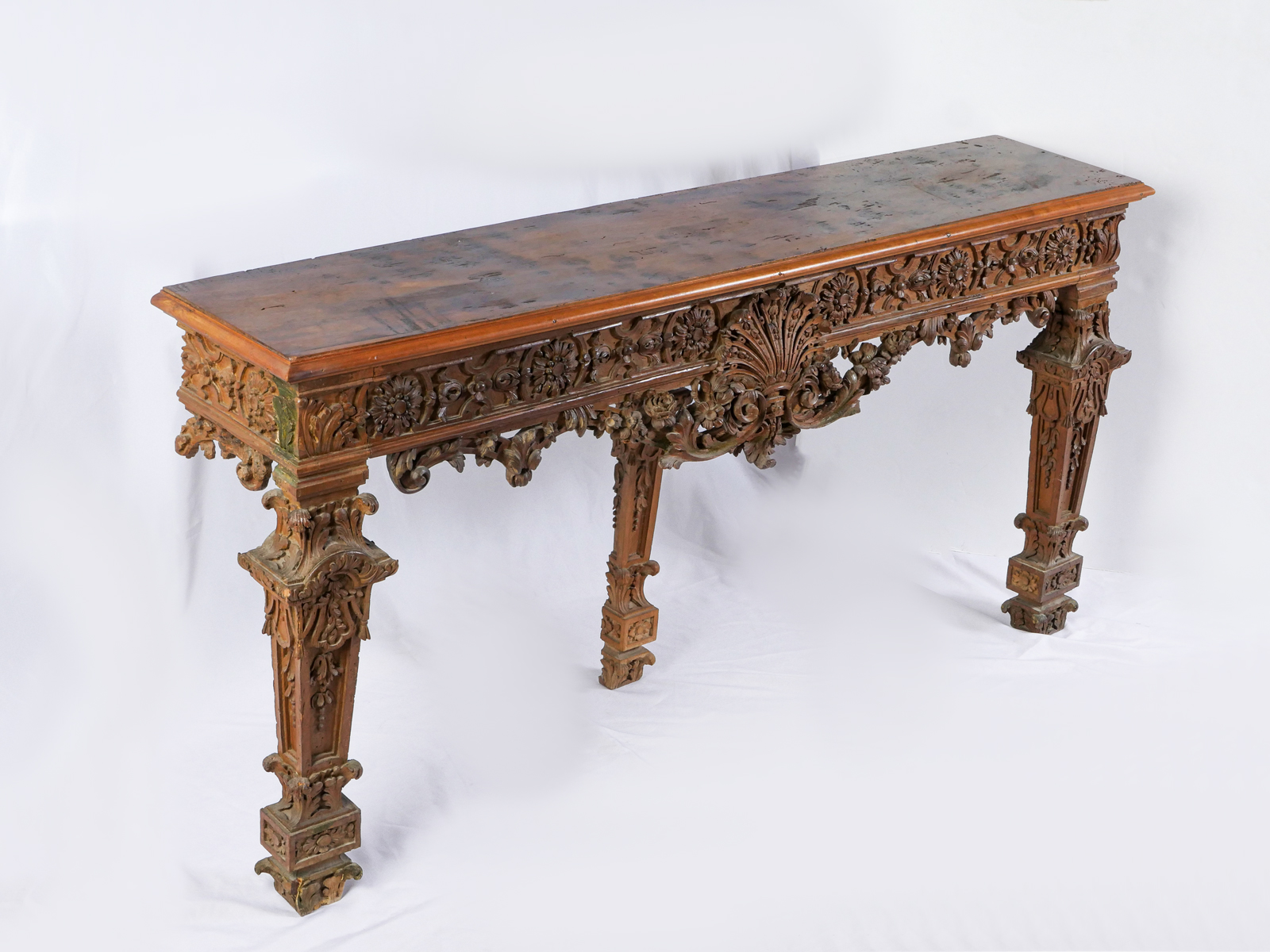 Appraisal: FINELY CARVED CONTINENTAL HALL TABLE Elaborately carved hall table having