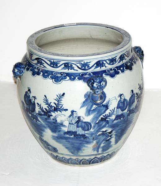 Appraisal: A Chinese style porcelain blue and white fish bowl early