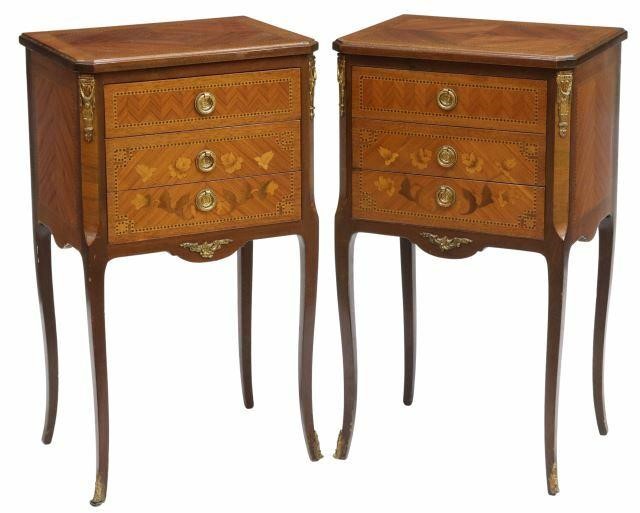 Appraisal: pair French Louis XV style mahogany nightstands th c shaped