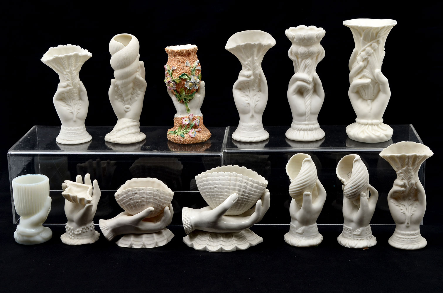 Appraisal: PC PORCELAIN GLASS HAND VASES COLLECTION Comprising - shell form