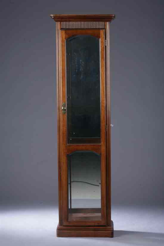 Appraisal: REGENCY STYLE FRUITWOOD VITRINE Projected cornice above glazed door having