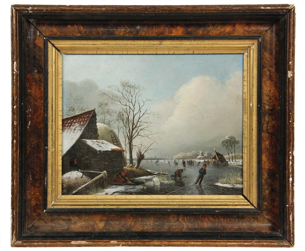 Appraisal: OIL ON CANVAS - Dutch Winter River Scene with Laundress