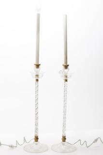 Appraisal: Webb Twisted Pressed Crystal Candlestick Lamps Webb England tall colorless