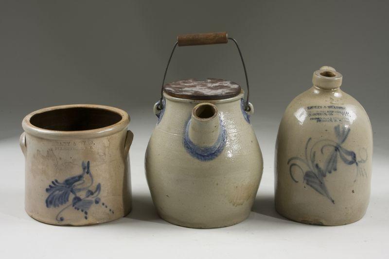 Appraisal: Three Pieces of New York Stoneware a stamped Brady Ryan