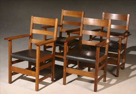 Appraisal: Set of Four L J G Stickley Arts Crafts Oak