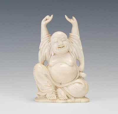 Appraisal: A Carved Ivory Figure of Buddha Seated smiling Buddha figure